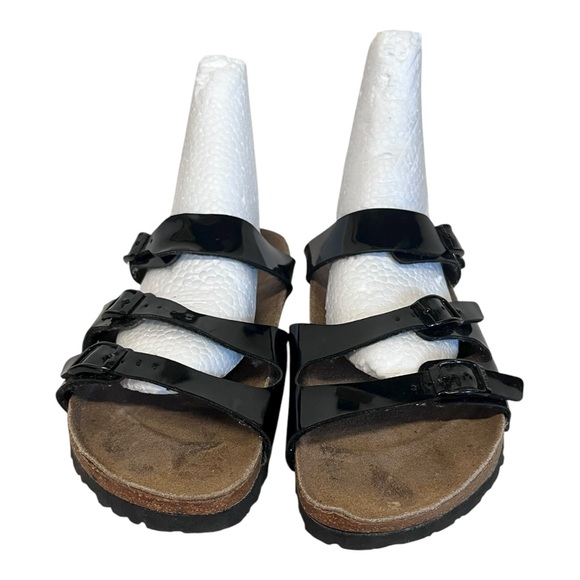 Birkenstock | Birki’s Florida Shiny‎ Black 3 Straps Sandals W7 M5 EU 38 Leather - Picture 2 of 12